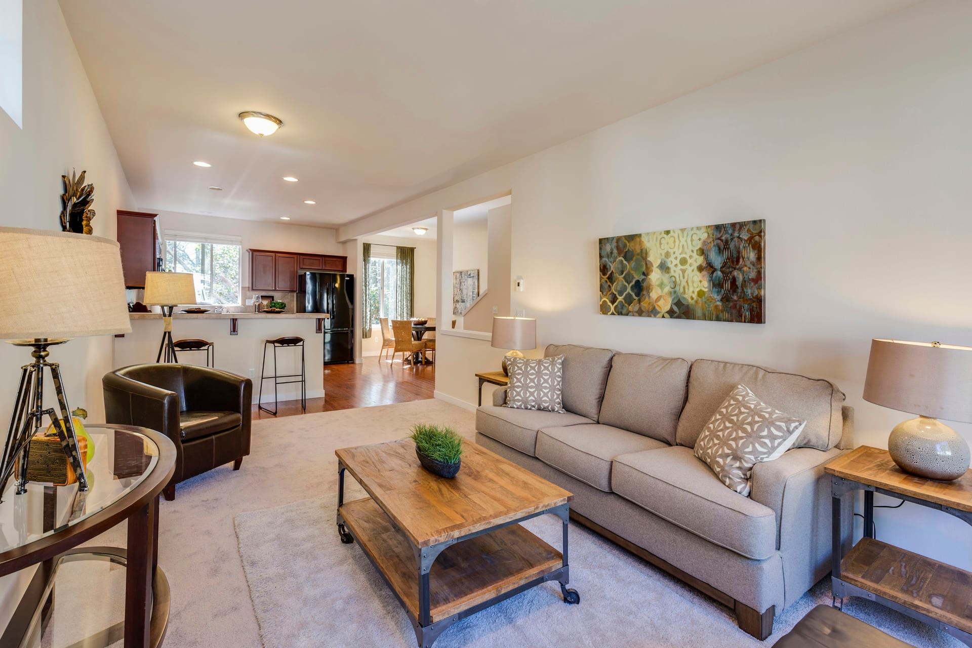 A bright, freshly cleaned living room in a family home