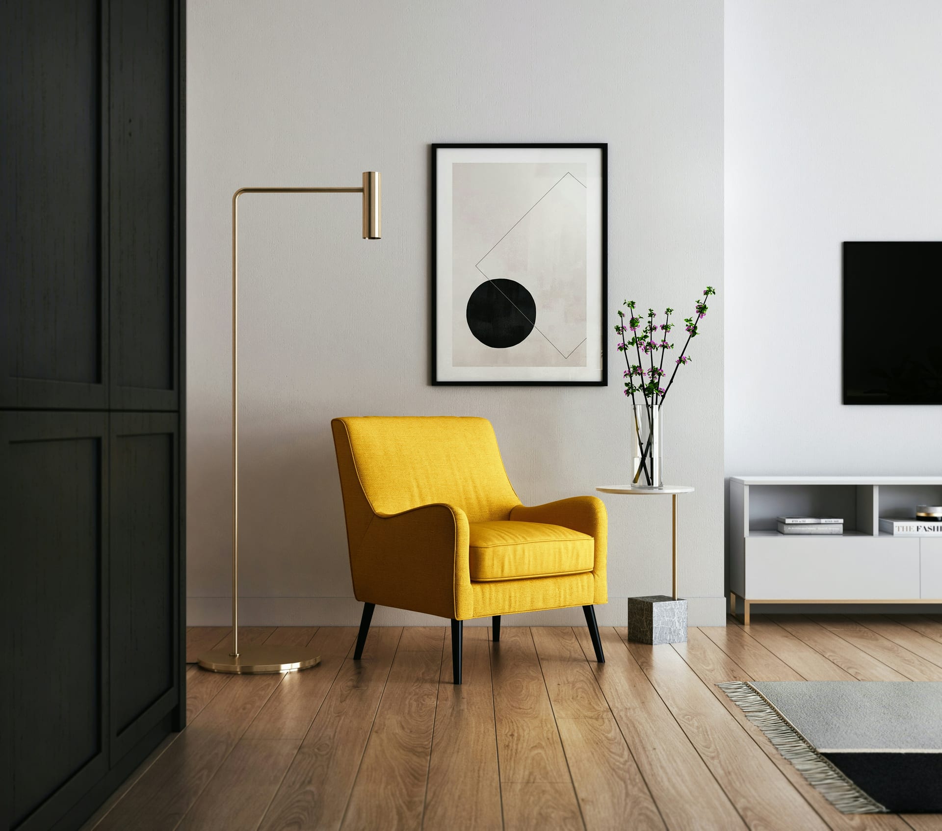 A single armchair in a clean, well-lit corner of a room